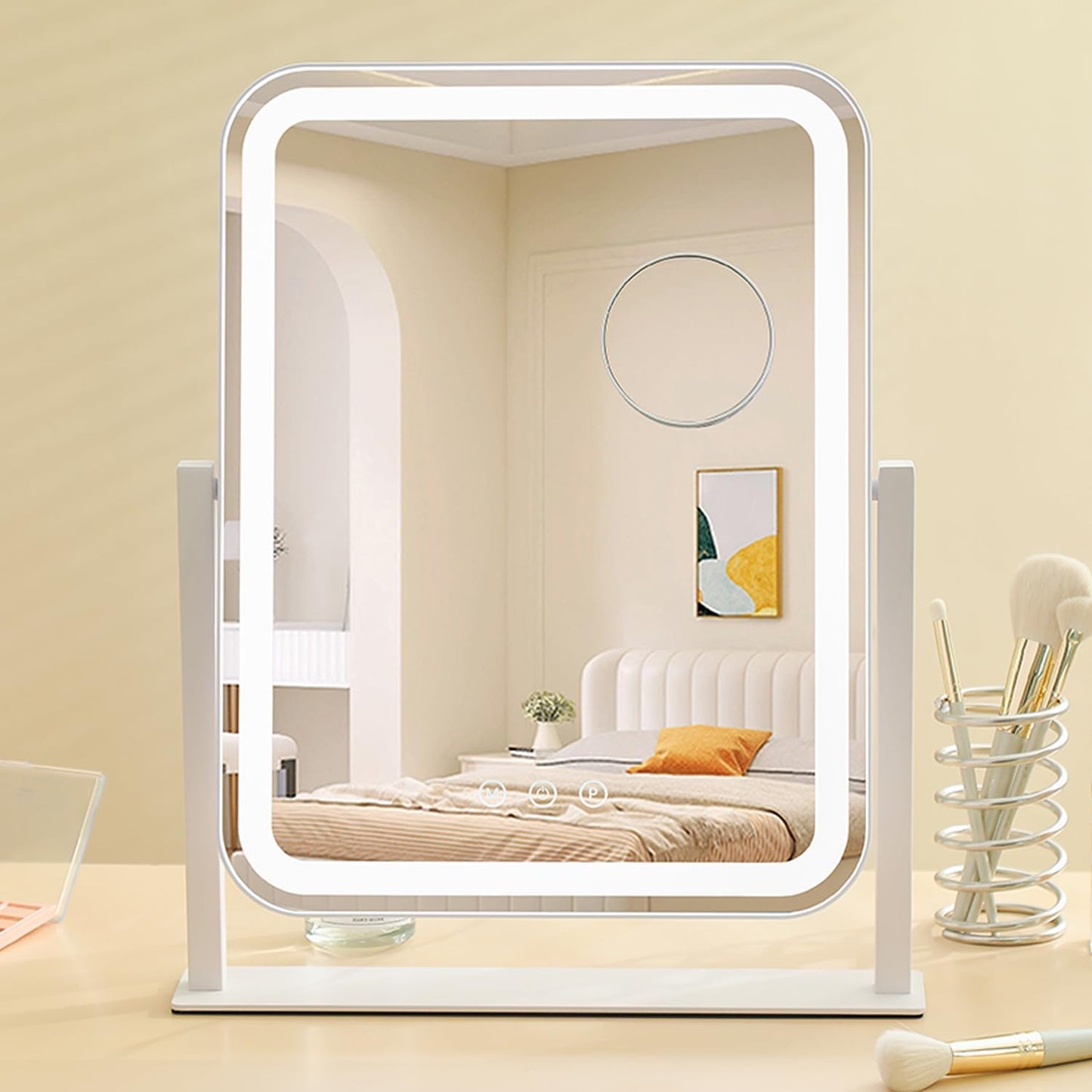 Vanity Mirror with Lights - 17.4'' x 13'' Makeup Mirror | 3 Color Modes, 5X Magnification, Smart Touch Control, 360° Rotation, White