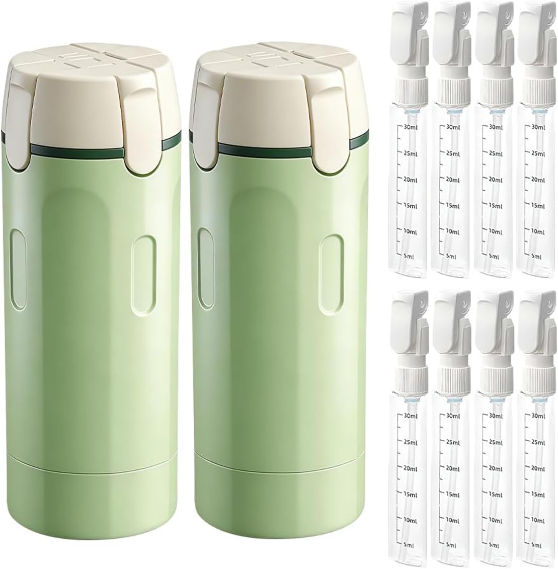 Travel Toiletry Dispenser - 4-in-1 Leak Proof Bottles with Scale & Labels | Ideal for Shampoo, Lotion, Shower Gel - White