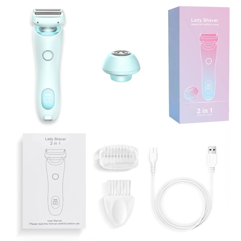 Electric Shaver for Women, Silk Glide Pro Shaver, 2 in 1 Wet & Dry Waterproof Electric Razors with Removable Head, Bikini Trimmer for Women for Leg Arm Underarm Bikini Area (Blue)