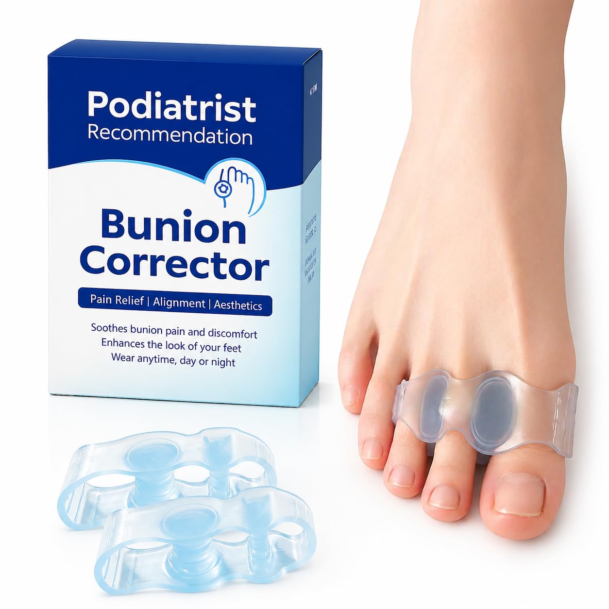Habioer Bunion Corrector, Toe Separators for Women and Men, Big Toe Alignment to Original Shape, Toe Spacers (Blue)