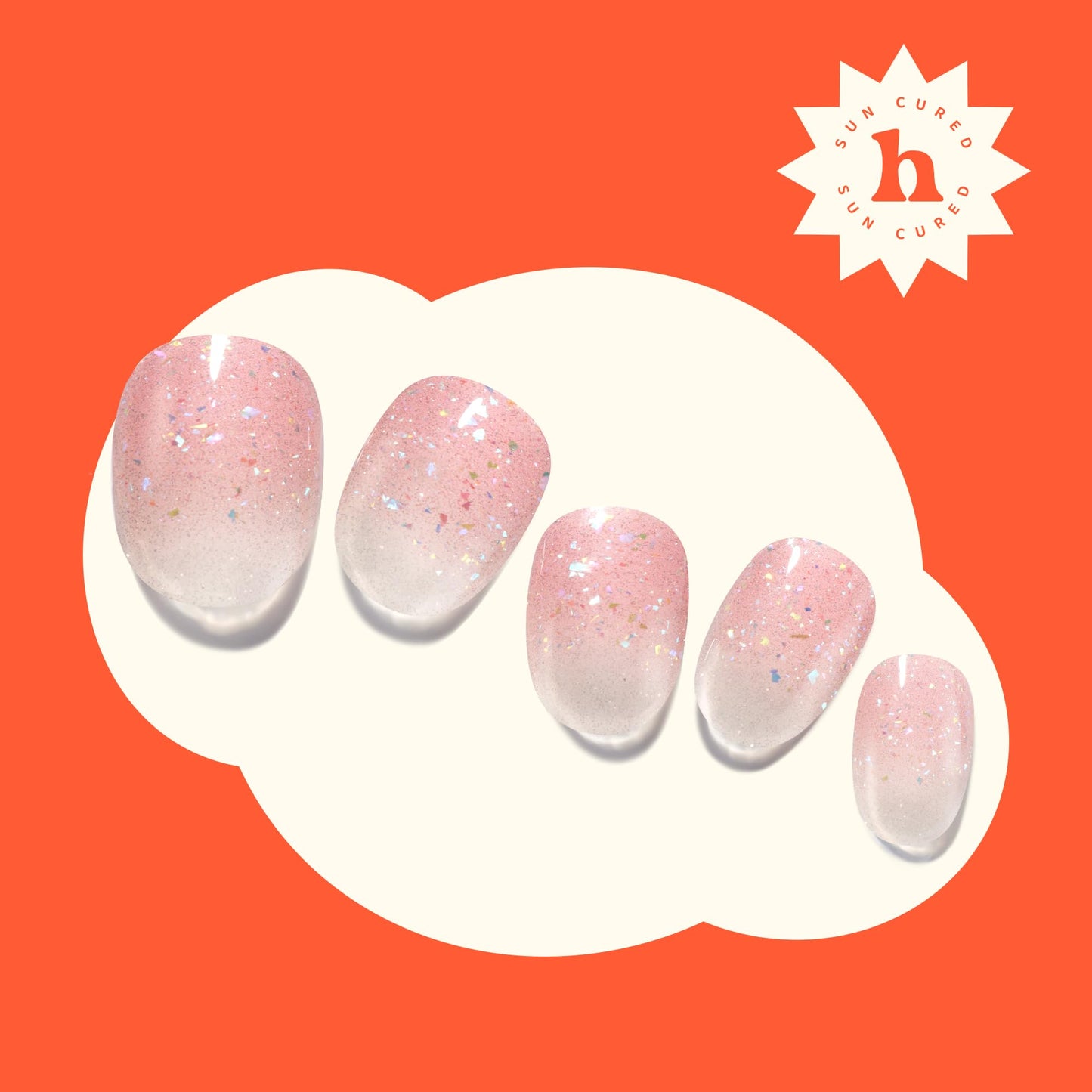 Heyhae Semi Cured Gel Nail Strips | No LED Lamp Needed | Pink, Glitter| Easy Apply & Remove, Salon Quality | Includes 28 Strips, 1 Prep Pads, Nail File & Wooden stick - Hey, Glow On Babe