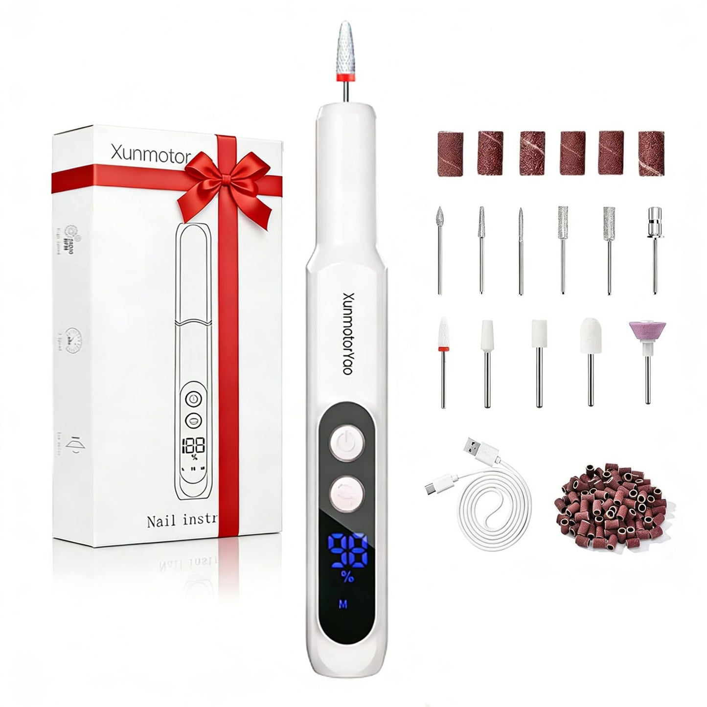 Rechargeable Electric Nail Drill Machine - Cordless Professional Nail File with LED Display for Acrylic Gel & Dip Powder Nails | Pink
