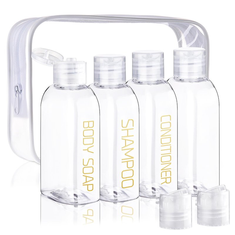 Cosywell Leakproof Squeeze Bottles Travel Kit - 4pc 3.4 oz TSA Approved for Shampoo, Conditioner and Toiletries