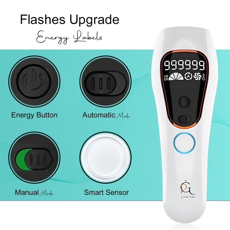 Pure Glide IPL Hair Removal Device for Women & Men, At-Home Hair Removal for Face, Legs, Arms & Bikini Line, Long-Lasting Hair Reduction, 999,999 Flashes, Painless & Easy to Use