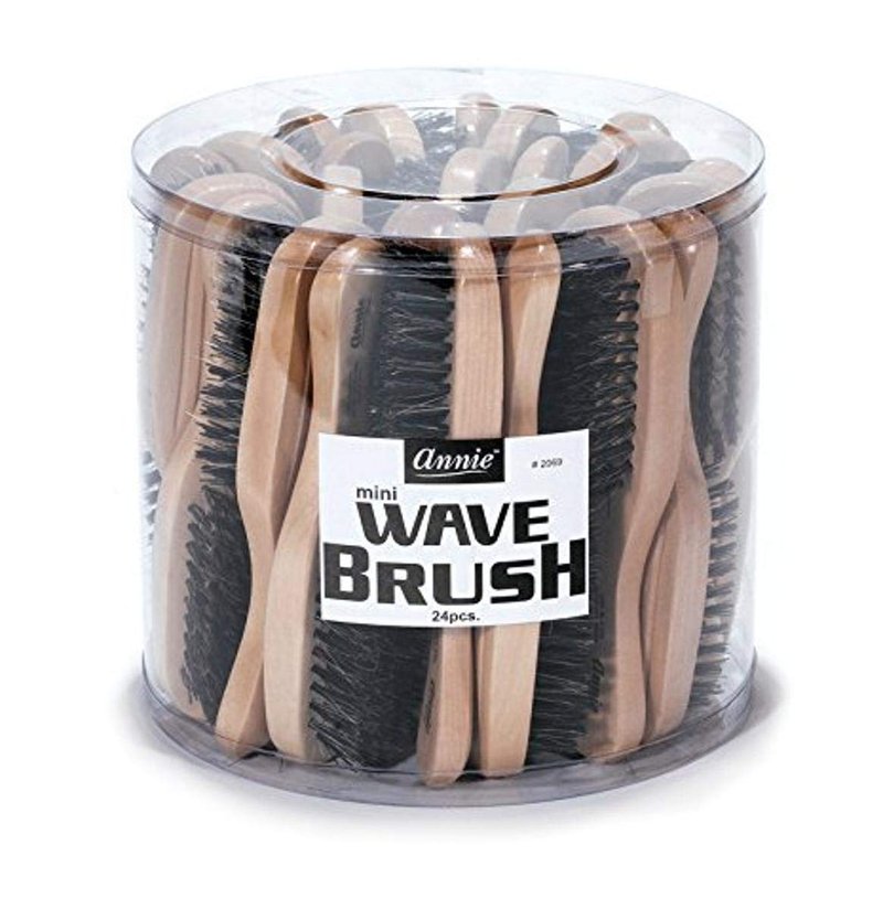 Annie Mini Wave Brush Bulk 24 Count Pack – 100% Reinforced Boar Bristle Wooden Travel Hair Brush – Smooths Thick Hair, Distributes Natural Oils, and Promotes Healthy Shine for Men & Women