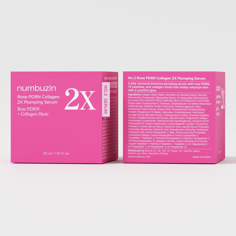 Numbuzin No.2X Rose PDRN Collagen Plumping Serum - Firming & Hydrating Korean Skincare | 1.01 fl oz (30ml)