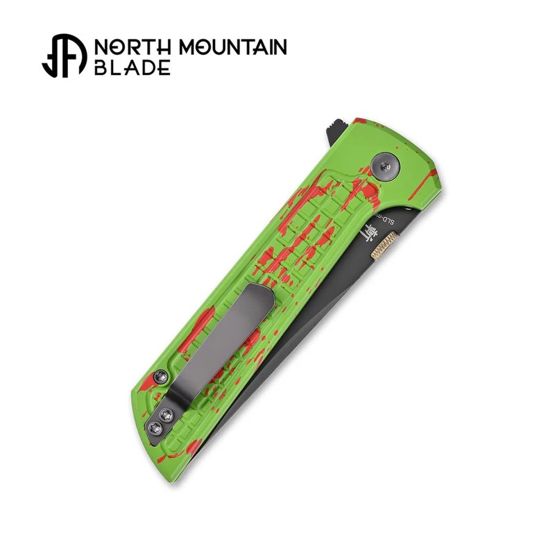 North Mountain Blade Manual Folding Pocket Knife for Men - SLD-Magic 3-Layer San Mai Steel - 3.5" DLC Coated Modified Tanto Blade - Lightweight Aluminum Handle with Secure Button Lock - Precision EDC Utility Tool for Outdoor Camping & Hiking (Grid Green)
