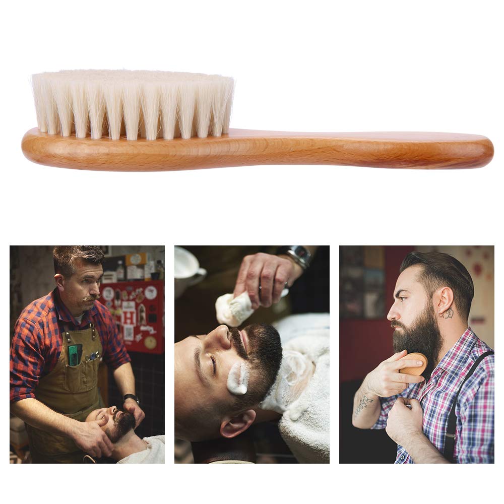 Barber Fade Brush, Beard Brush, Styling Cleaning Brush, Neck Duster Brush with Wooden Handle for Men Beard Styling Cutting Supplies (Short)
