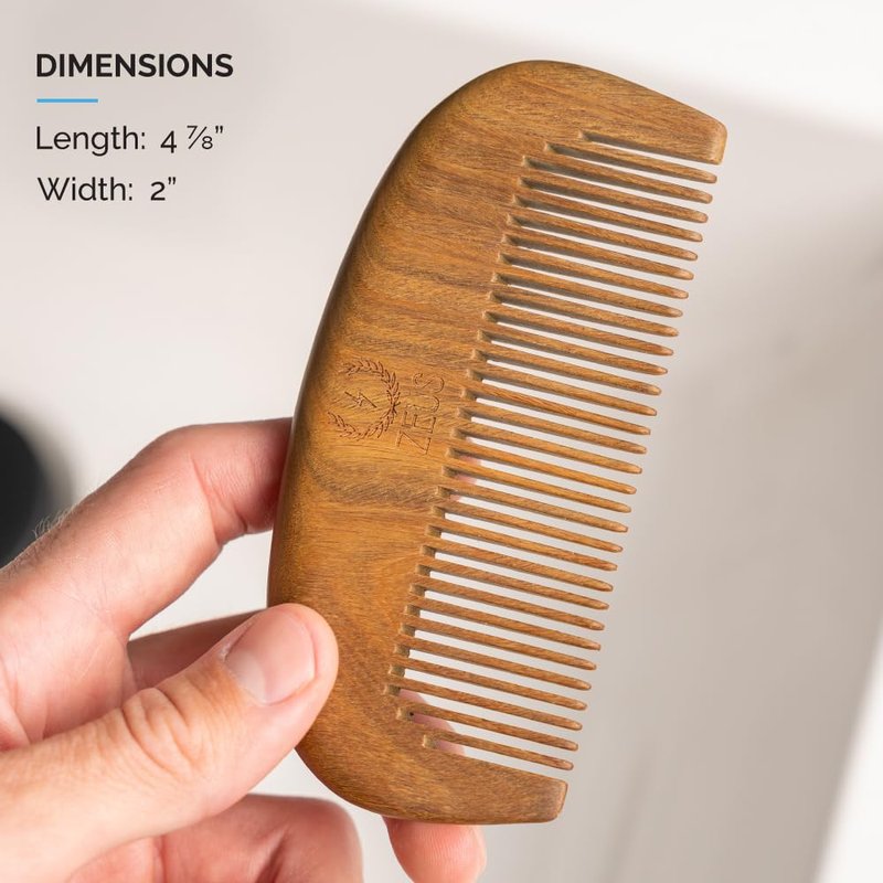ZEUS Sandalwood Beard Comb for Men, Natural Wooden Comb with Leather Sheath, Travel-Friendly & Anti-Static Grooming Tool (S31)