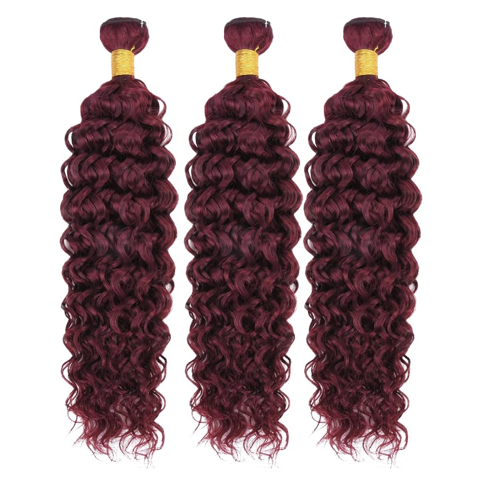 #99J Burgundy Human Hair Bundles Water Wave Bundles 28 28 28 Inch Wine Red Unprocessed Brazilian Virgin Hair 3 Bundle 50 Gram Per Bundle Deals Quick Weave Hair Extensions