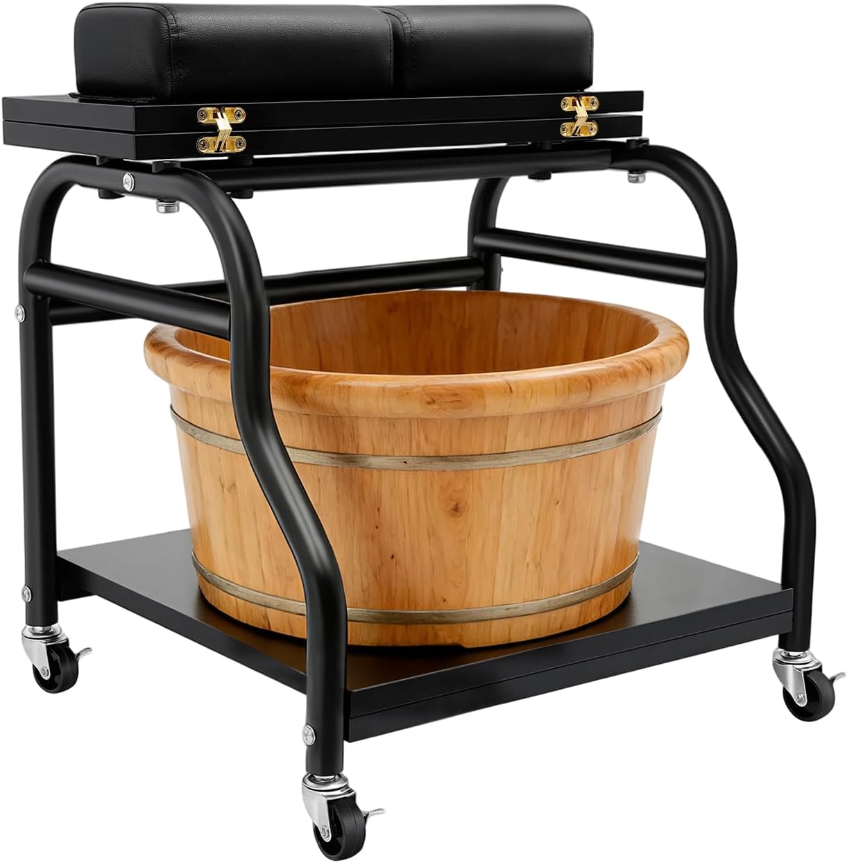 Pedicure Cart - 2-Tier Portable Foot Bath Trolley for Nail Salons | Foldable Rolling Manicure Storage Cart (White)