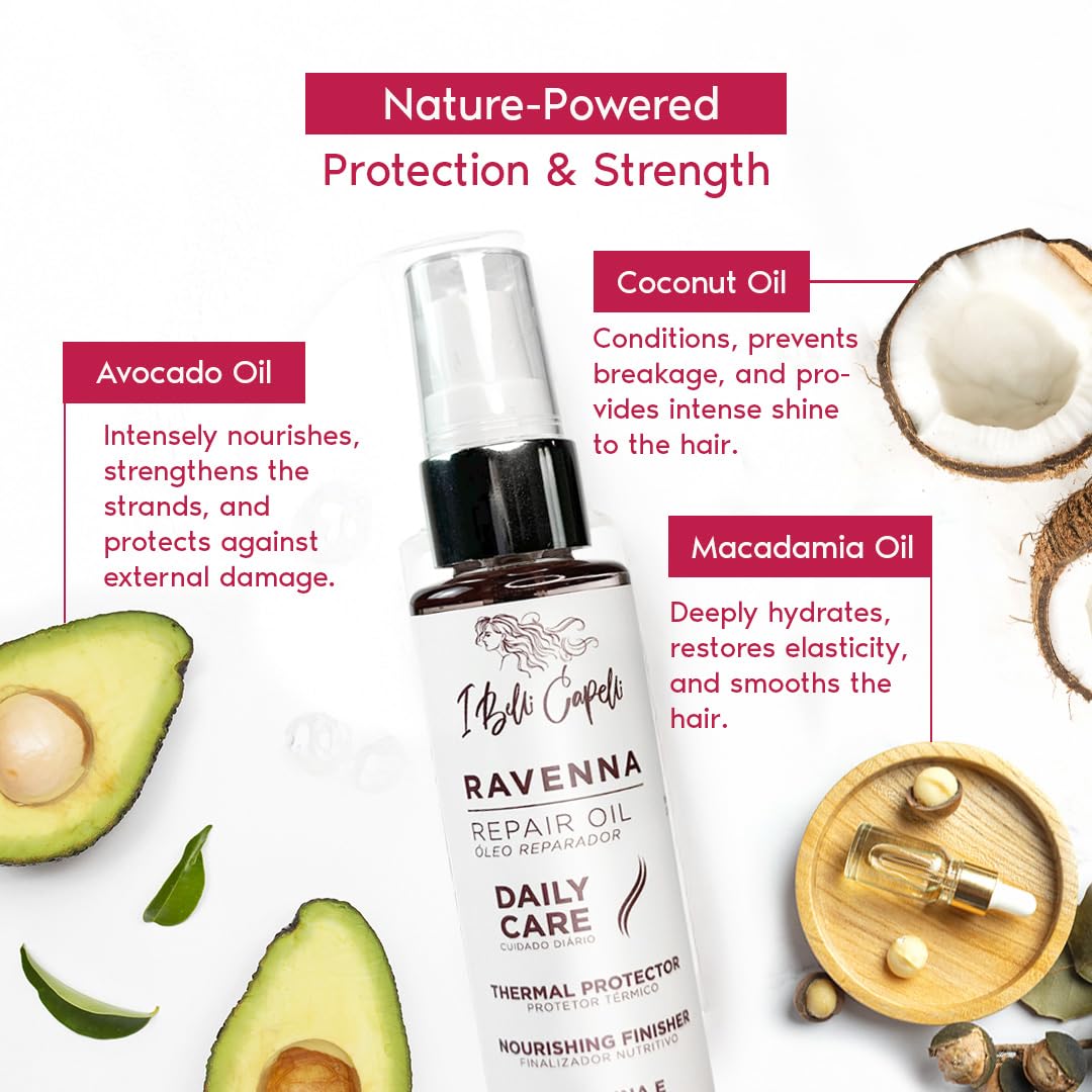 I Belli Capelli Ravenna B-tox Organic Smoothing Mask, Repair Oil, and Deep Cleansing Anti-Residue Shampoo – Complete Hair Straightening System for All Hair Types