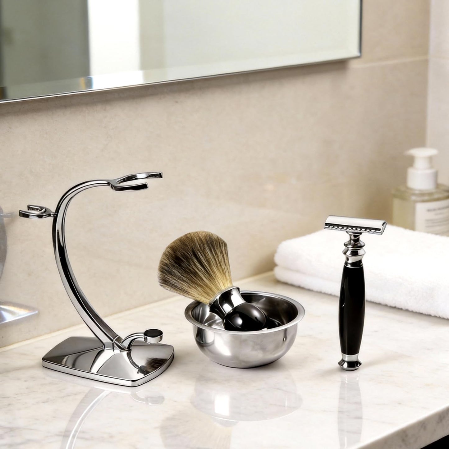 GRUTTI Premium Shaving Kit for Men, 4 in 1 Shaving Set Includes shaving Stand & Soap Bowl &Brush, Double Edge Safety Razor for Men, Safety, Eco-Friendly