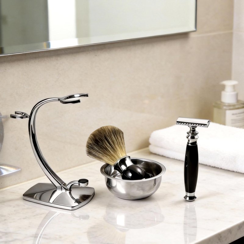 GRUTTI Premium Shaving Kit for Men, 4 in 1 Shaving Set Includes shaving Stand & Soap Bowl &Brush, Double Edge Safety Razor for Men, Safety, Eco-Friendly