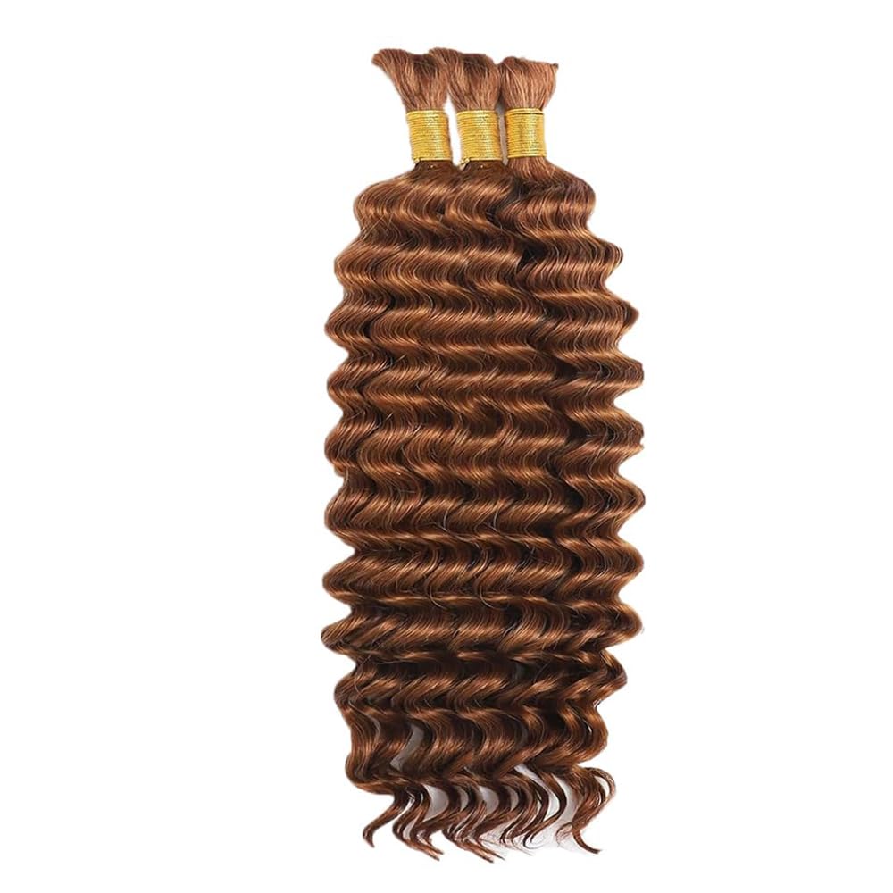 Color 30 Human Bulk Hair Deep Wave Human Braiding Hair for Boho Braids 150g/3 Bundles 22 22 22 Inch Brown Deep Curly Bulk No Weft Braiding Hair