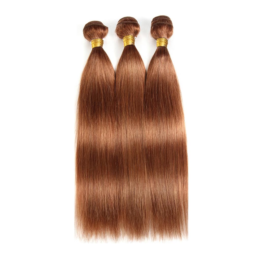 DiexrLamx Hair 24 26 28 Inch Color #30 Bundles Human Hair Brown Straight Human Hair Bundles Brazilian Virgin Hair 3 Bundles Light Brown Bundle Hair Weave