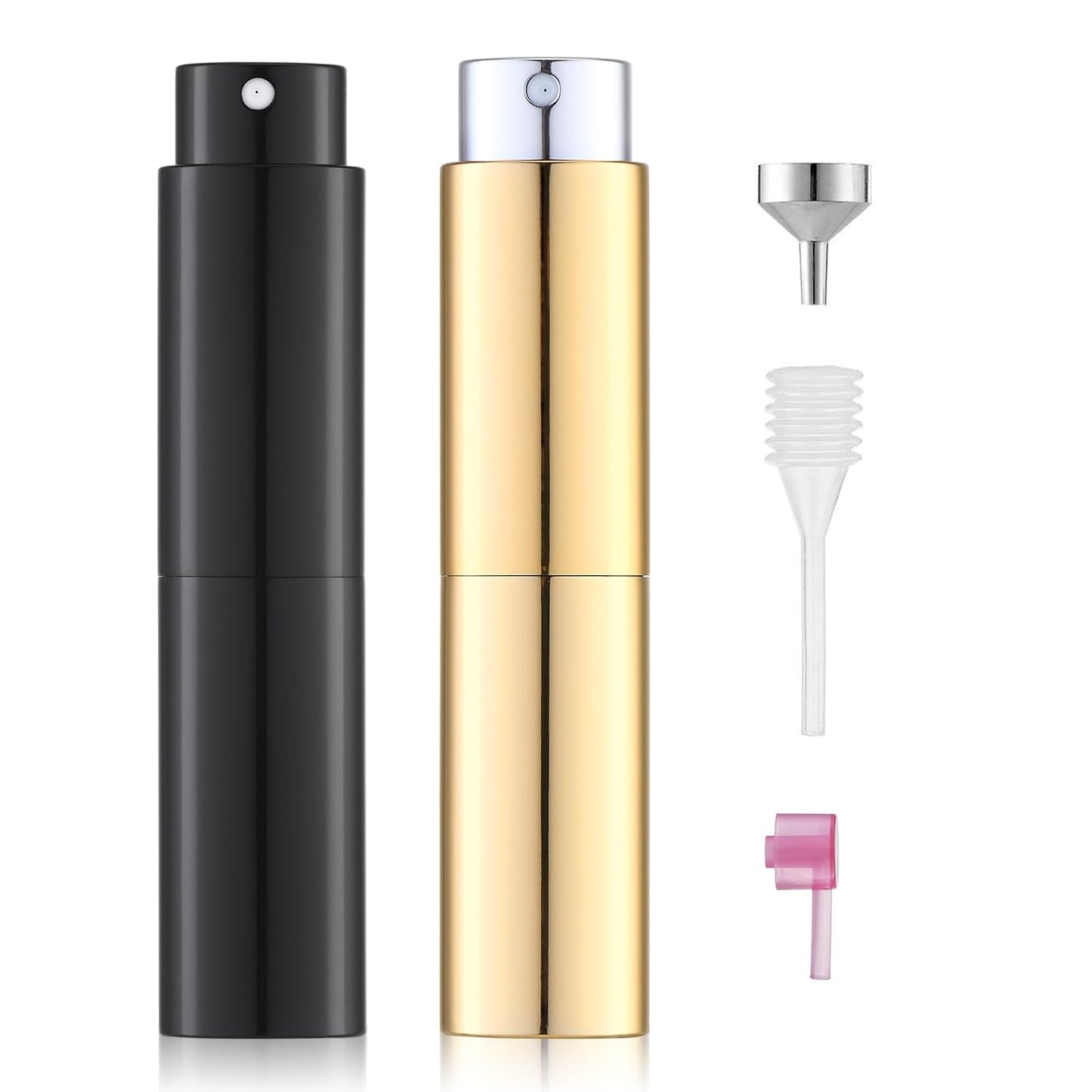 8ML Atomizer Perfume Spray Bottle - Travel-Friendly Empty Cologne Dispenser | Glossy Black & Silver (2 Pack)