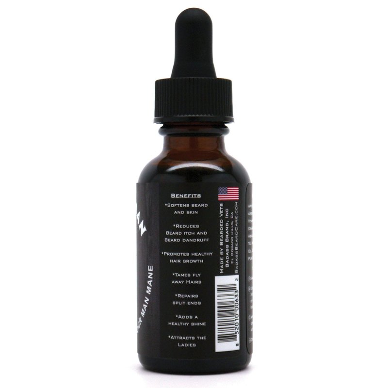 Badass Beard Care Oil For Men - Secret Agent Scent, 1 Ounce - All Natural Ingredients, Keeps Beard and Mustache Full, Soft and Healthy