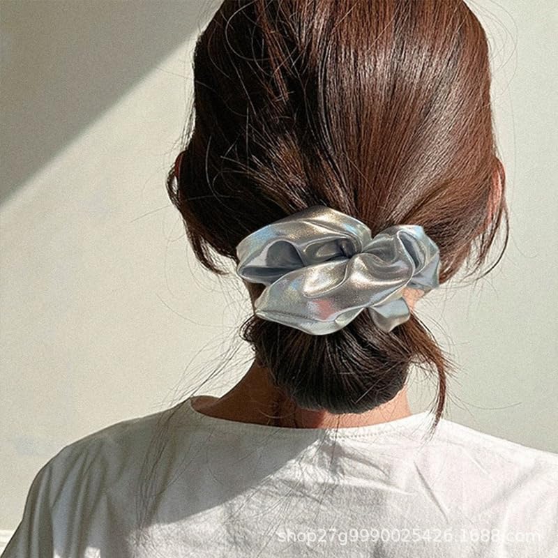 JCLIFE Silver Hair Scrunchies 2-Pack Metallic Hair Ties for Women & Girls