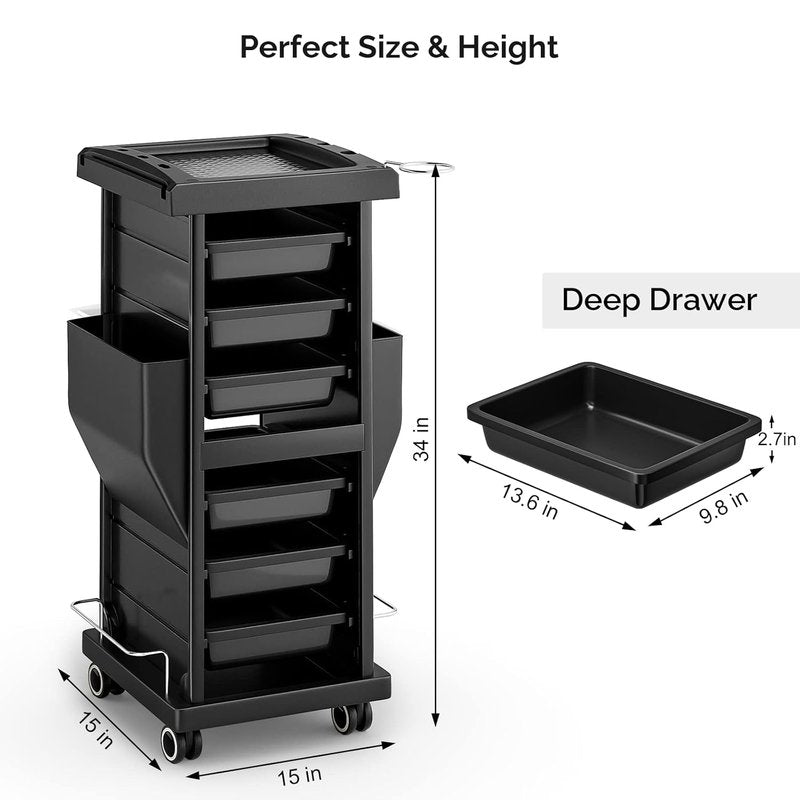 Rolling Salon Trolley Cart - 6 Drawer Beauty Organizer with Wheels | Mobile Hair Tool Station for Stylists & Barbers