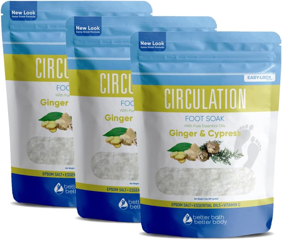 Epsom Salt Foot Soak - 32 Oz Ginger & Cypress Essential Oils | Vitamin C Enriched, BPA-Free Pouch