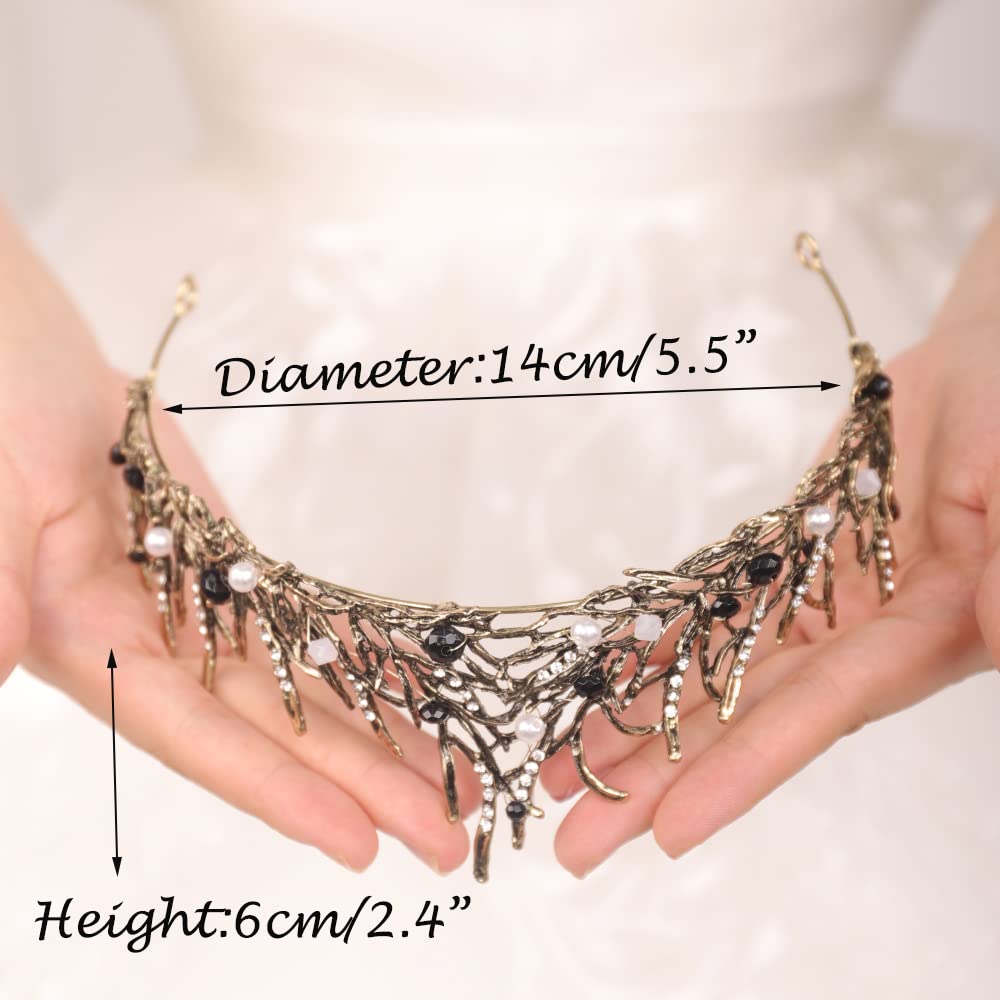 Wekicici Tiaras Baroque Wedding Crowns Crystal Pearl Princess Queen Crown Vintage Headband for Prom Pageants Birthday Party Valentines Costume for Women(Black)