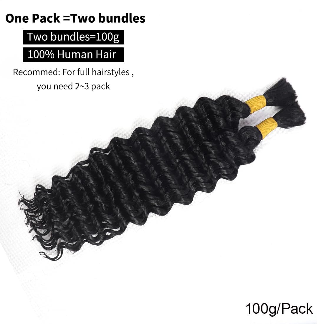 Boho Hair for Braiding 110g 2 Bundles – 100% Human Braiding Hair for Boho Braids, Deep Wave Curly Human Hair Extensions, No Shedding Tangle-Free, Reusable for Knotless & Bohemian Styles