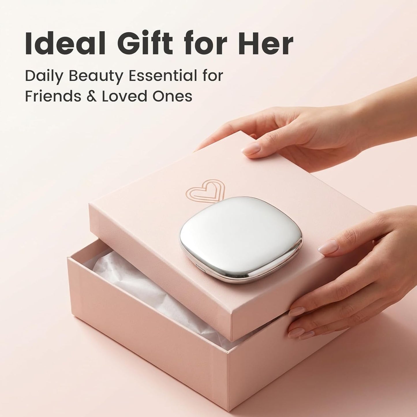 10X Magnifying Compact Makeup Mirror - Dimmable LED Light, Double-Sided 4" Portable Handheld Design | Rechargeable Travel Vanity Mirror