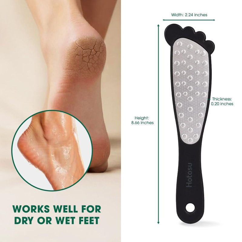 Hotosu 2 Sided Foot File Callus Remover Stainless Steel for Wet & Dry Skin – Professional Cheese Grater for Feet & Foot Rasp for Smooth Feet, Pedicure Tools for Feet, Gentle Foot Care at Home (Black)