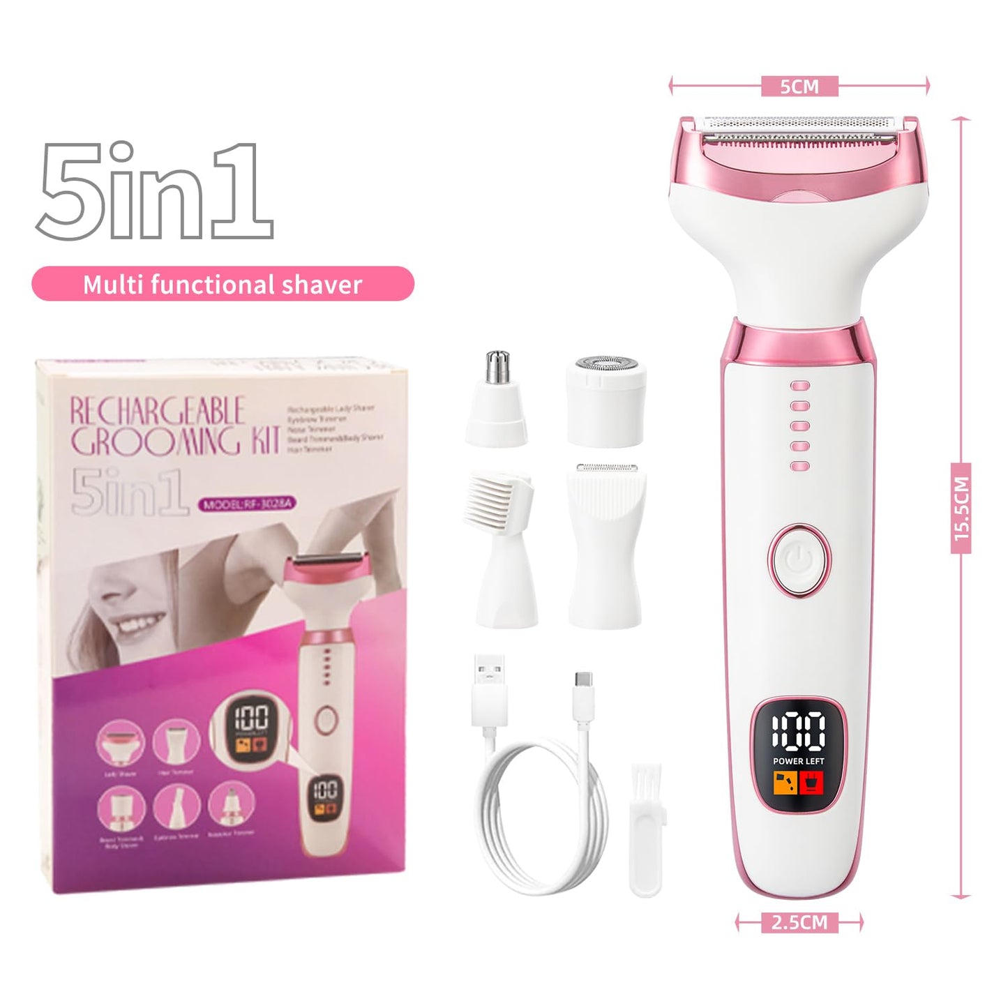 Electric Razors Shavers for Women, Bikini Trimmer 5 in 1 Electric Shaver Razor for Women Wet/Dry Face Razors for Face Nose Eyebrow Arms Armpit Legs Pubic Area Painless Facial Hair Removal