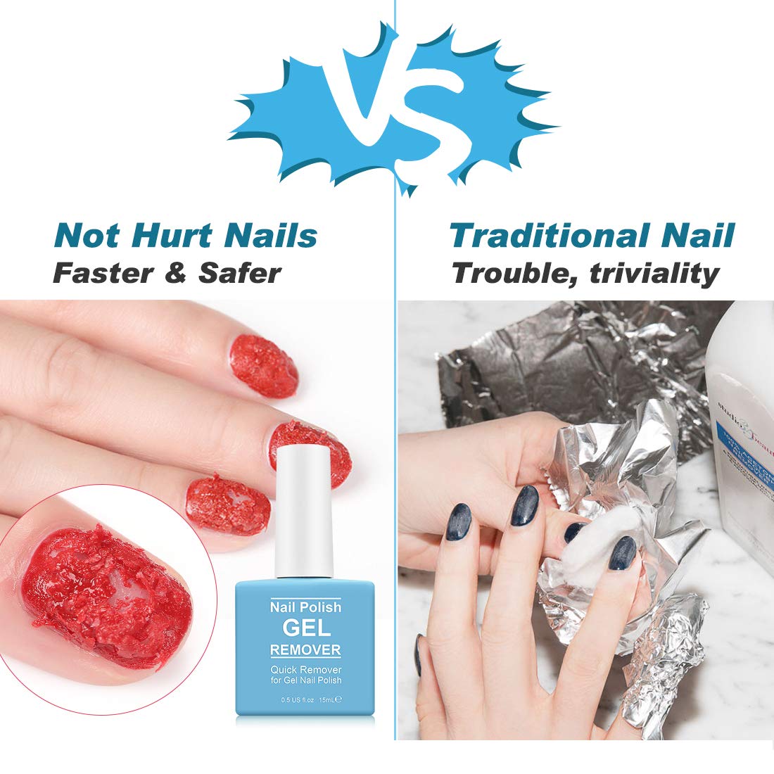 Gel Nail Polish Remover - Magic Soak-Off Formula in 2-5 Minutes | 2 Pack with Cuticle Pusher & Nail Scraper