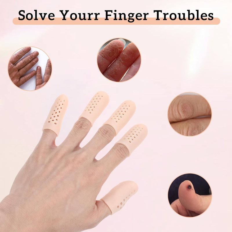 Gel Finger Cots - 16 Pcs Silicone Protectors with Air Holes | Breathable Anti Nail Biting Covers for Wound Healing (Nude)