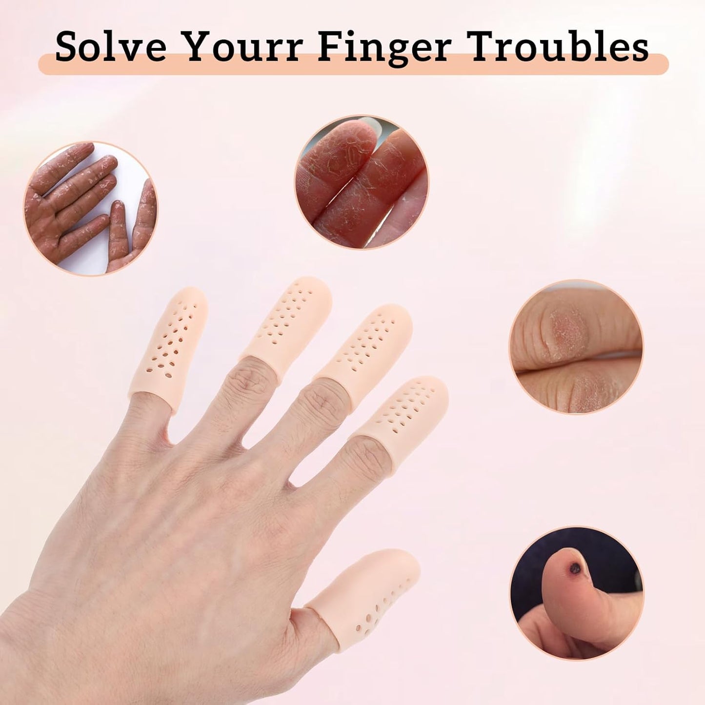 Gel Finger Cots - 16 Pcs Silicone Protectors with Air Holes | Breathable Anti Nail Biting Covers for Wound Healing (Nude)