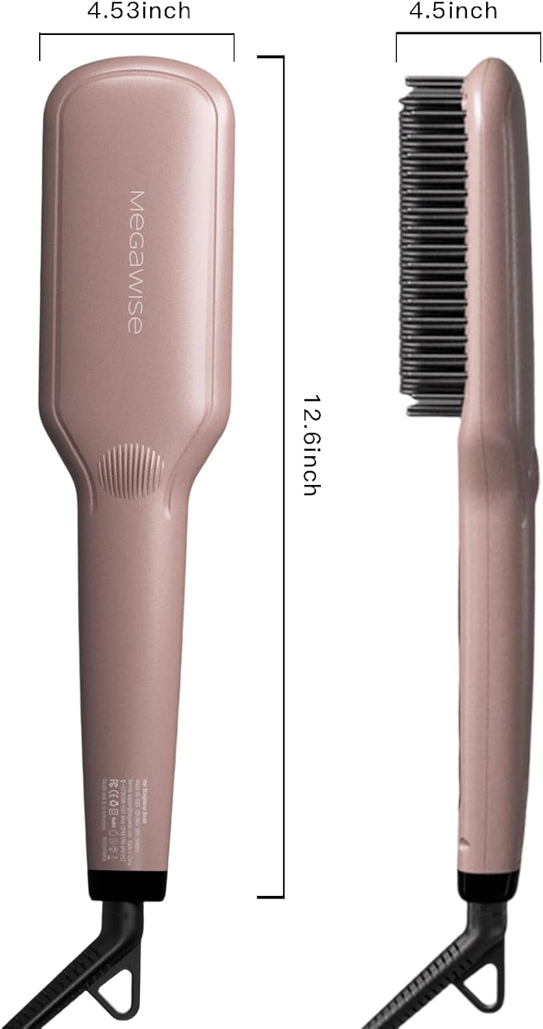MegaWise Hair Straightener Brush - 2-in-1 Ionic Detangling & Styling Tool with Adjustable Temperature | Anti-Scald Technology, Auto Shut-Off