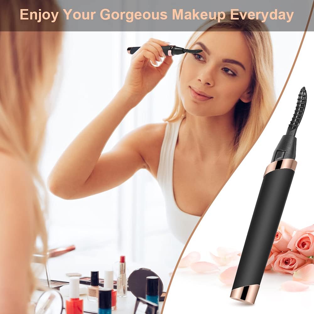 Heated Eyelash Curler - Electric Rechargeable Lash Curler for Natural Curling | 24-Hour Long-Lasting Black Model