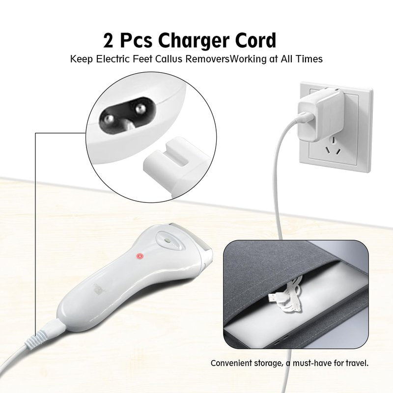 Cordro 2 PCS Charger Cord Replacement for Pritech BCM-1138 Electric Feet Callus Remover Foot Pedicure, USB Power Adapter Charging Cable for Electric Feet Callus Remove