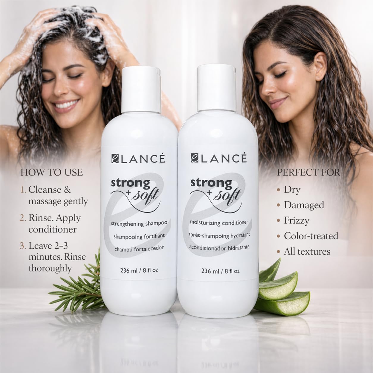 Hair Growth & Repair Shampoo and Conditioner Set with Rosemary, Minoxidil, Biotin, Argan & Keratin – eLANCÉ Strong + Soft – Anti Hair Loss, Frizz Control, Deep Hydration, Salt Free, 16 fl oz