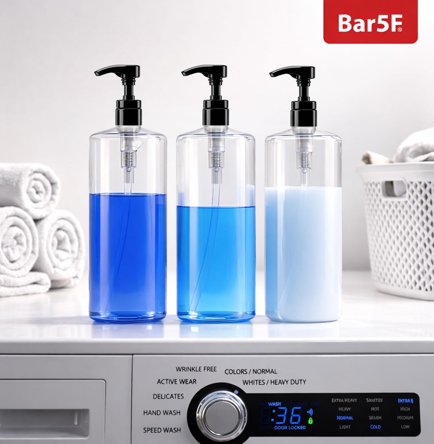 Bar5F Empty Pump Bottles 32 oz. (1-Liter) BPA-Free Crystal-Clear USA 2-Pack