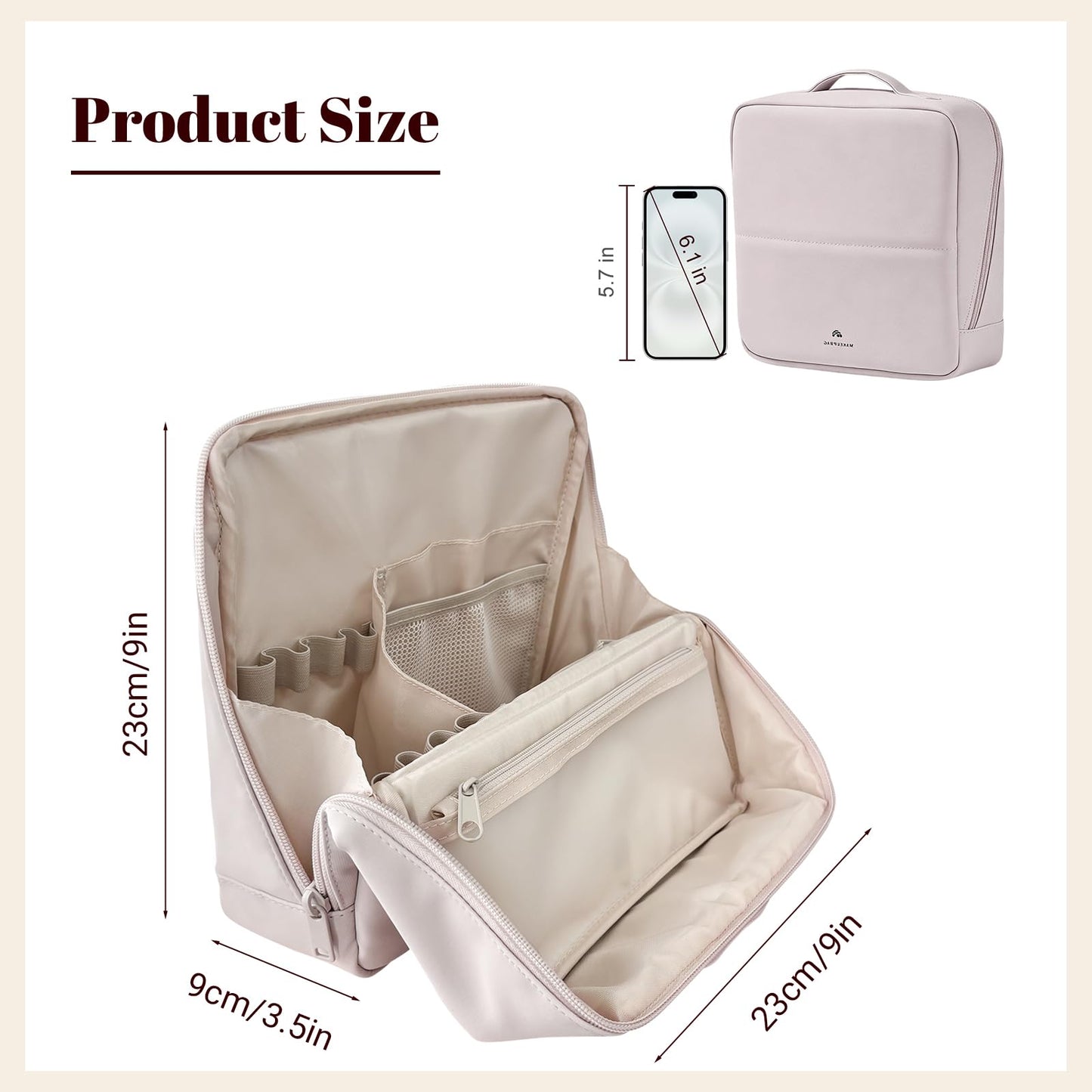 seektik Standing Makeup Bag for Women Large Waterproof Cosmetic Bags with Compartments Foldable Travel Make up Storage Bag Organizer for Toiletries & Brushes with Detachable Dividers (Light Pink)