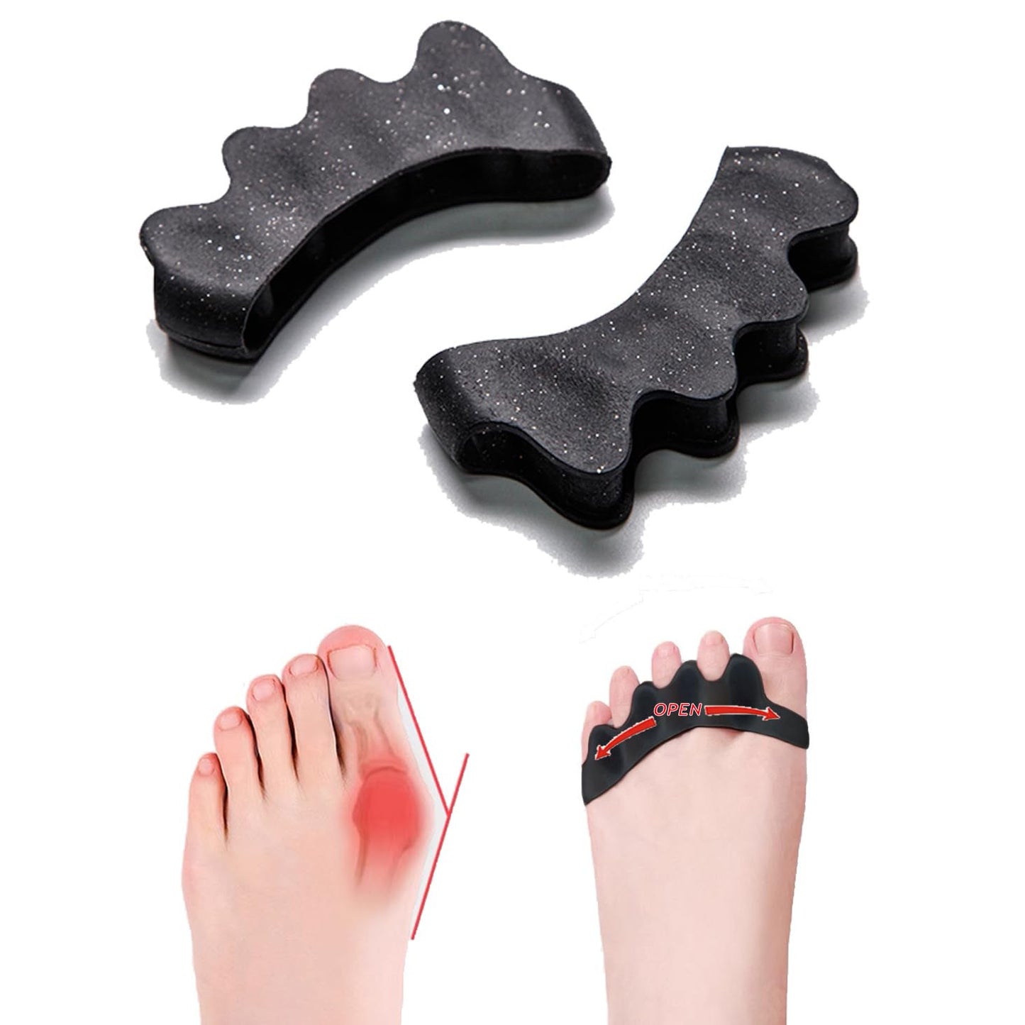 Silicone Toe Separators - Gel Spacers for Bunions & Overlapping Toes | 2 Pcs, Reusable, Flexible (Transparent)