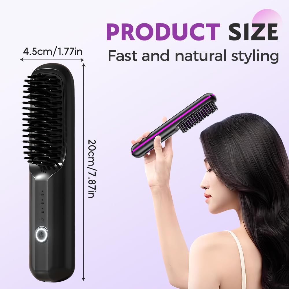 Go Brush for Short Hair, 2026 New Portable Hair Cordless Straightening Brush, Fast Heating Ceramic Brush, USB-C Rechargeable for Short Long Hairs Travel Vacation Home Use Styling Tool (Black)
