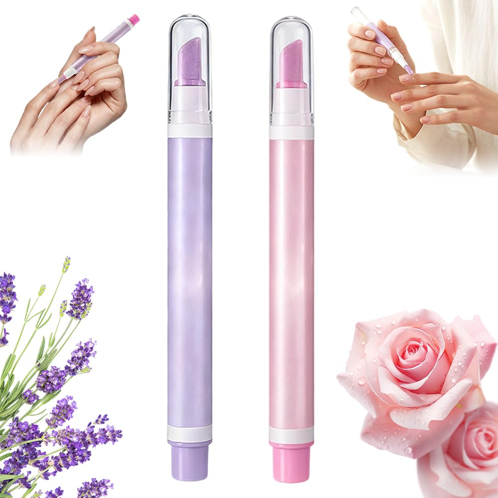 Cuticle Oil Pusher Pen - 2 in 1 Ceramic Cuticle Remover & Moisturizing Nail Strengthener | Lavender Scent (Pack of 2)