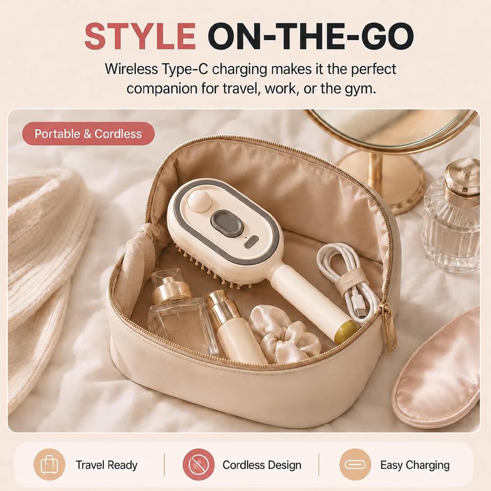 5 in 1 Air Cushion Hair Brush, Electric Spray Air Cushion Massage Comb, Rechargeable Mist Detangling Brush for Smooth, Anti-Static, Frizz-Reducing Hair Care (Beige)