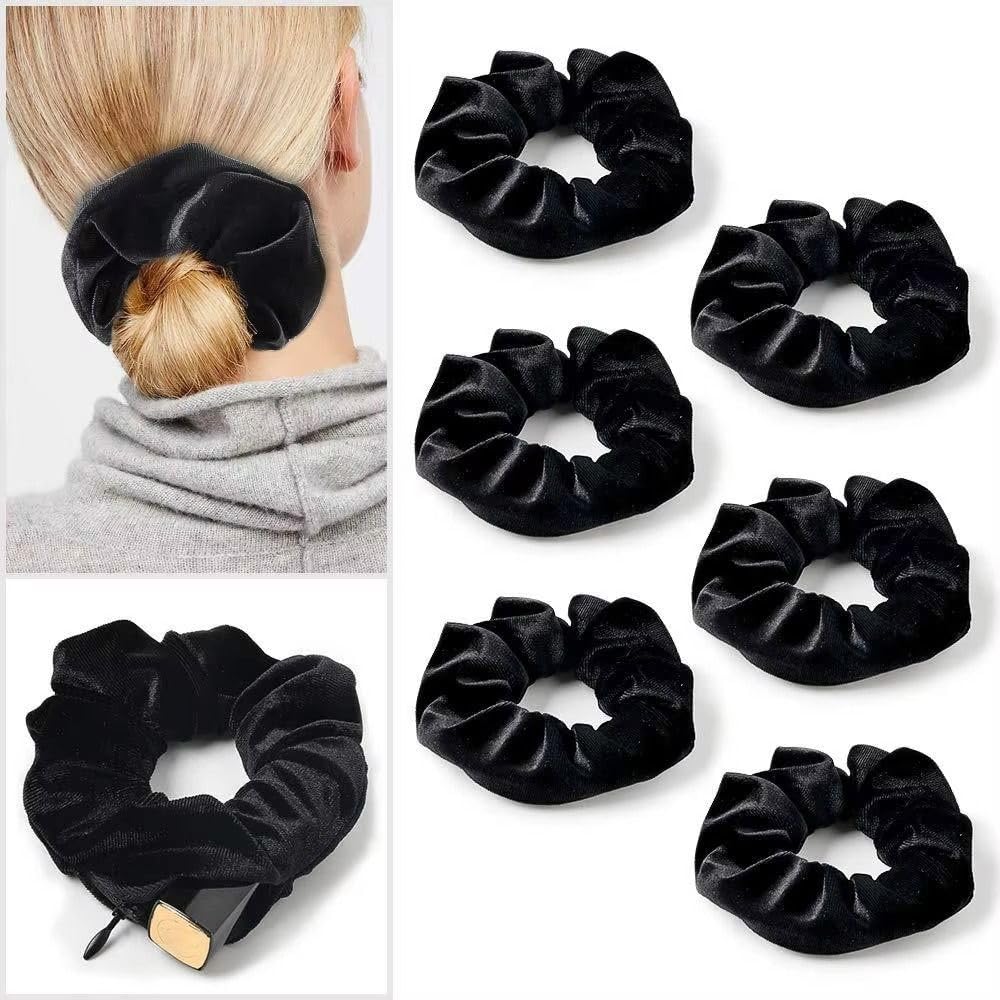 Portable Safe Sight Secret Hair Tie Storage Case Hair Scrunchie With Zipper Hide Key Cash jewelry For Travel Outdoor (Black)