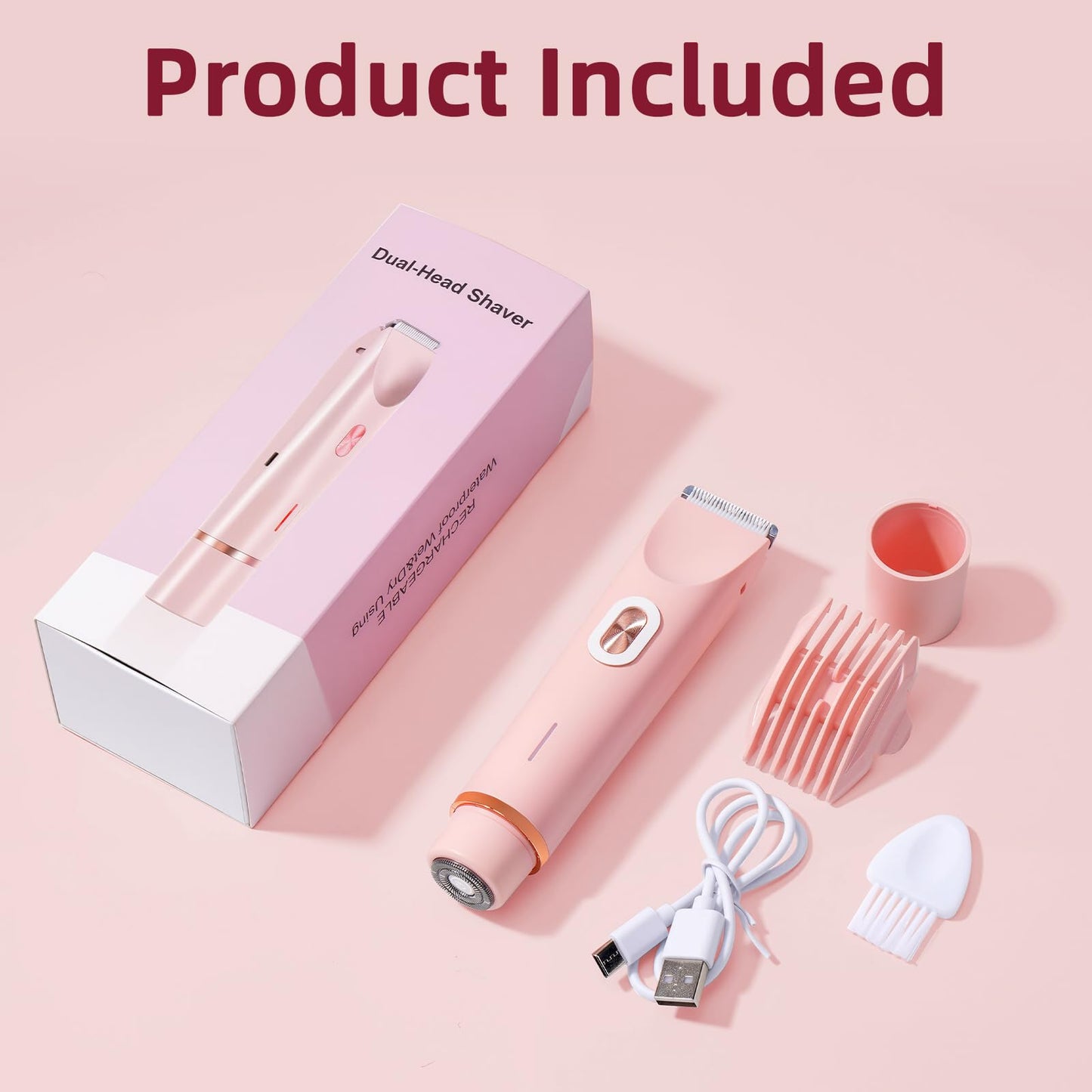 Hzrizowx Bikini Trimmer for Women, 2-in-1 Dual Head Electric Razor Painless Hair Removal, IPX7 Waterproof USB Rechargeable Portable Body Shaver, Gifts for Women