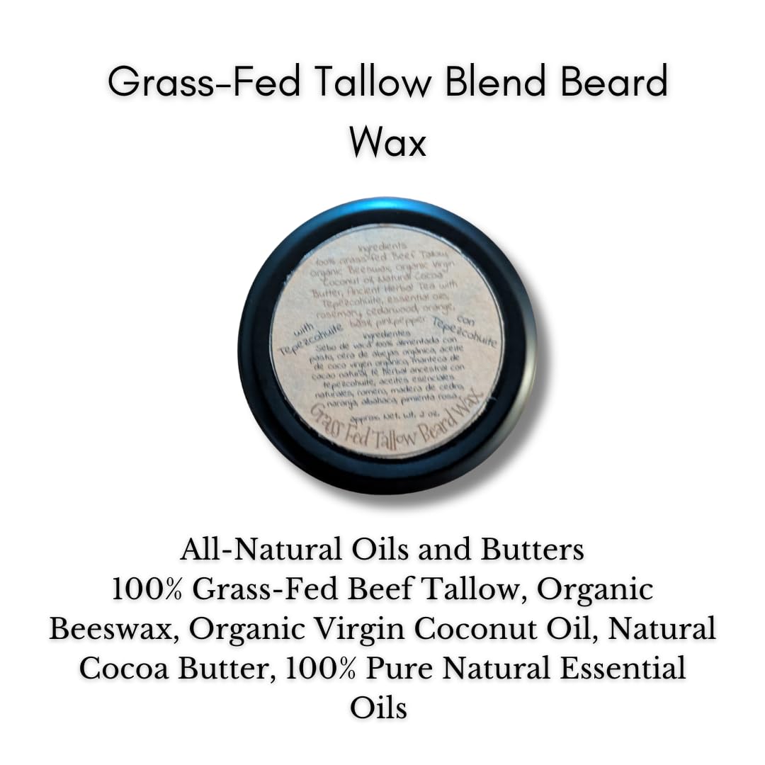 Ancient Releaf Grass-Fed Beef Tallow Beard Wax with Tepezcohuite, All-Natural, Shaping, Sculpting, Mustache and Beard, Natural Hold, Grooming for Men 2oz. Tin