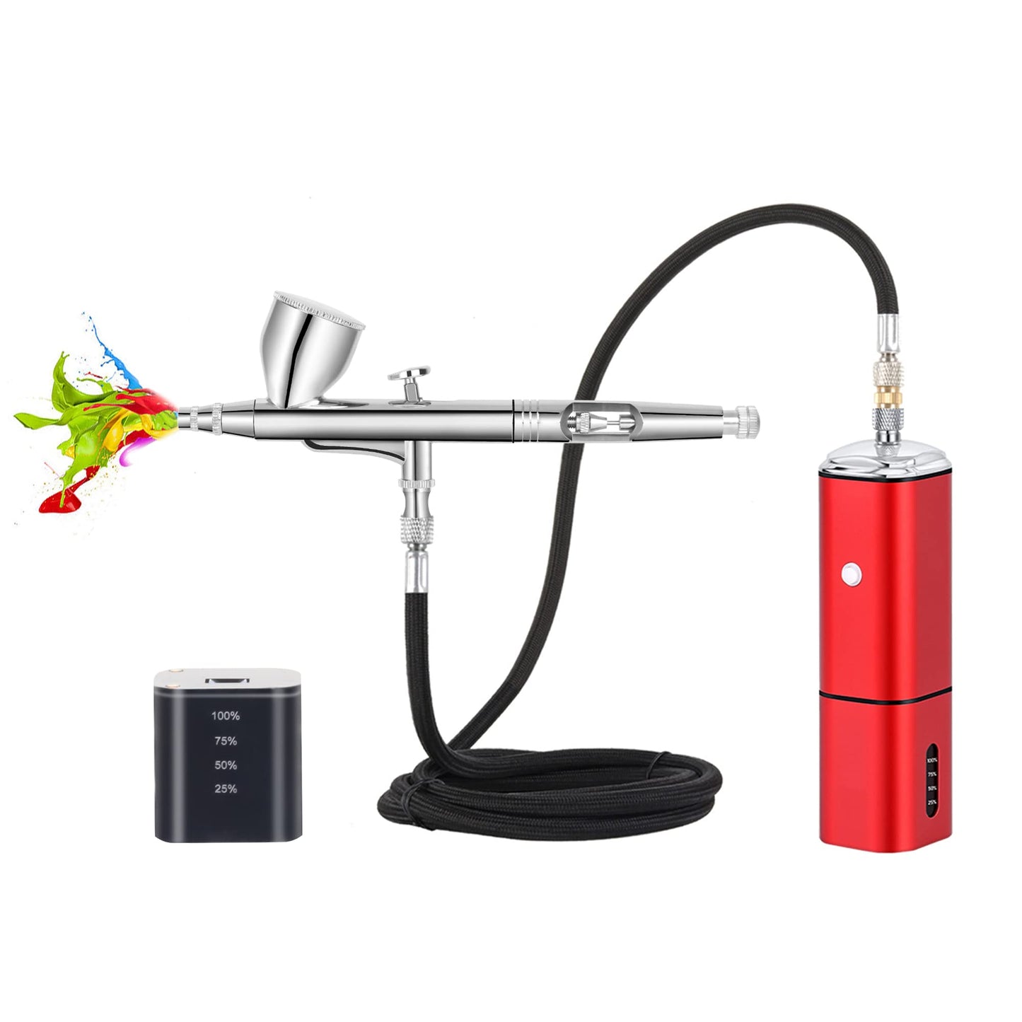 Casubaris Airbrush Kit with Compressor Portable Cordless, Rechargeable Auto Stop Dual Action Air Brush Pen, Match Different Airbrush Gun for Barbers Model Painting Nail Art Craft Makeup