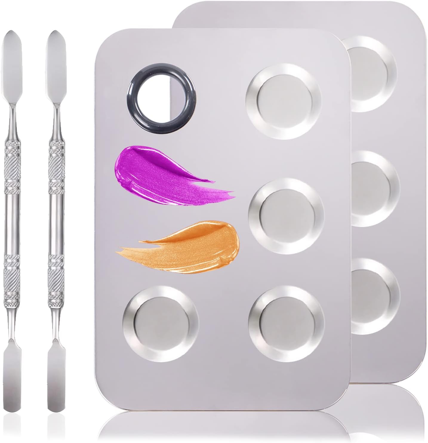 Stainless Steel Makeup Palette - Mixing Tool for Foundation & Nail Art | 6"x4" | Silver | 2pcs