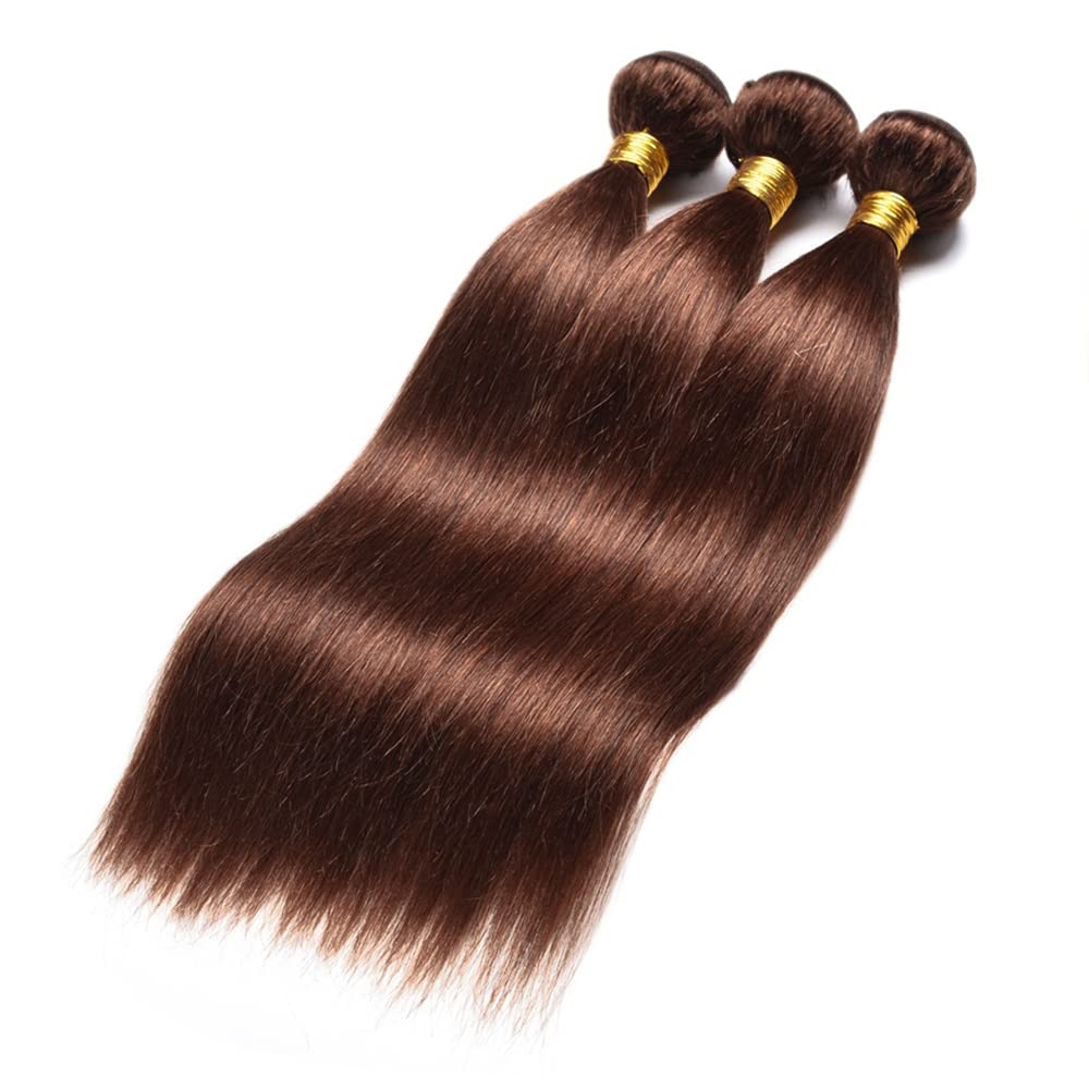 #4 Chocolate Brown Bundles Human Hair Straight Bundles 28 28 28 Inch Straight Bundles Unprocessed Brazilian Virgin Hair Deals Quick Weave Hair Extensions 3 Bundle 50 Gram Per Bundle