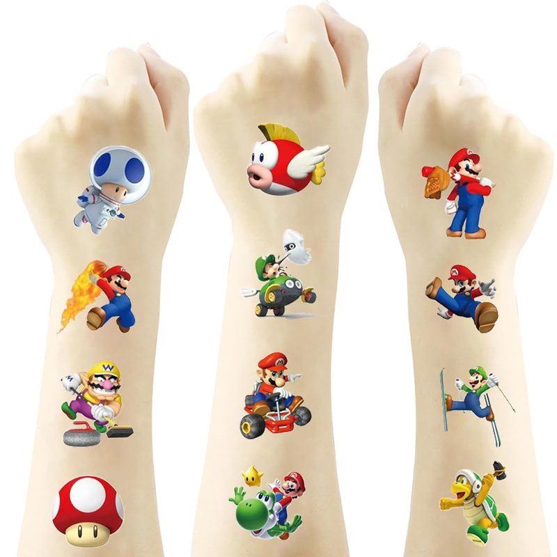 Mario Temporary Tattoos - 60pcs Cartoon Stickers for Boys | Birthday Party & Christmas Favors